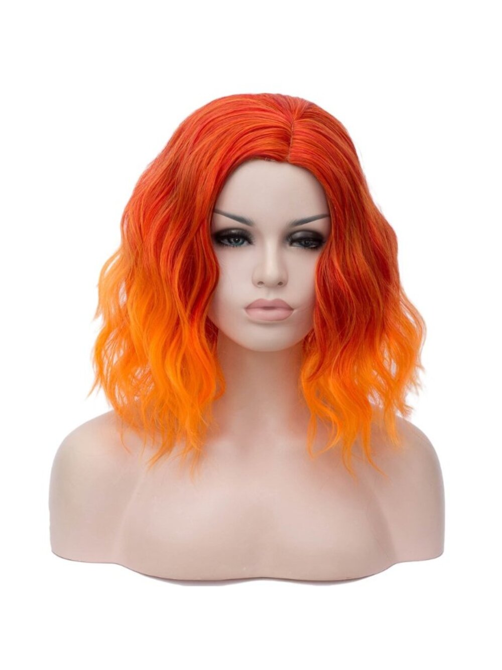 Women Orange Fire Heat Resistant Wavy Curly Cosplay Halloween Bob Party Wig